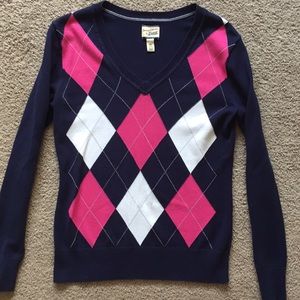Bass brand navy blue argyle sweater- worn once!